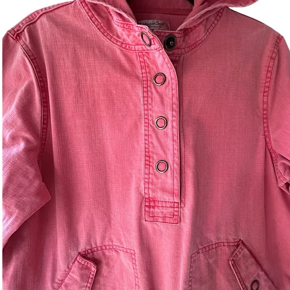 COLDWATER CREEK NWOT WASHED RED COTTON CANVAS HALF SNAP JACKET HOODIE | MEDIUM - Picture 3 of 11